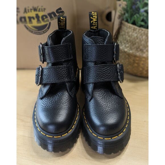 Dr. Martens Devon Heart Black Milled Nappa Leather Platform Boots UK 4 NIB - Picture 5 of 15